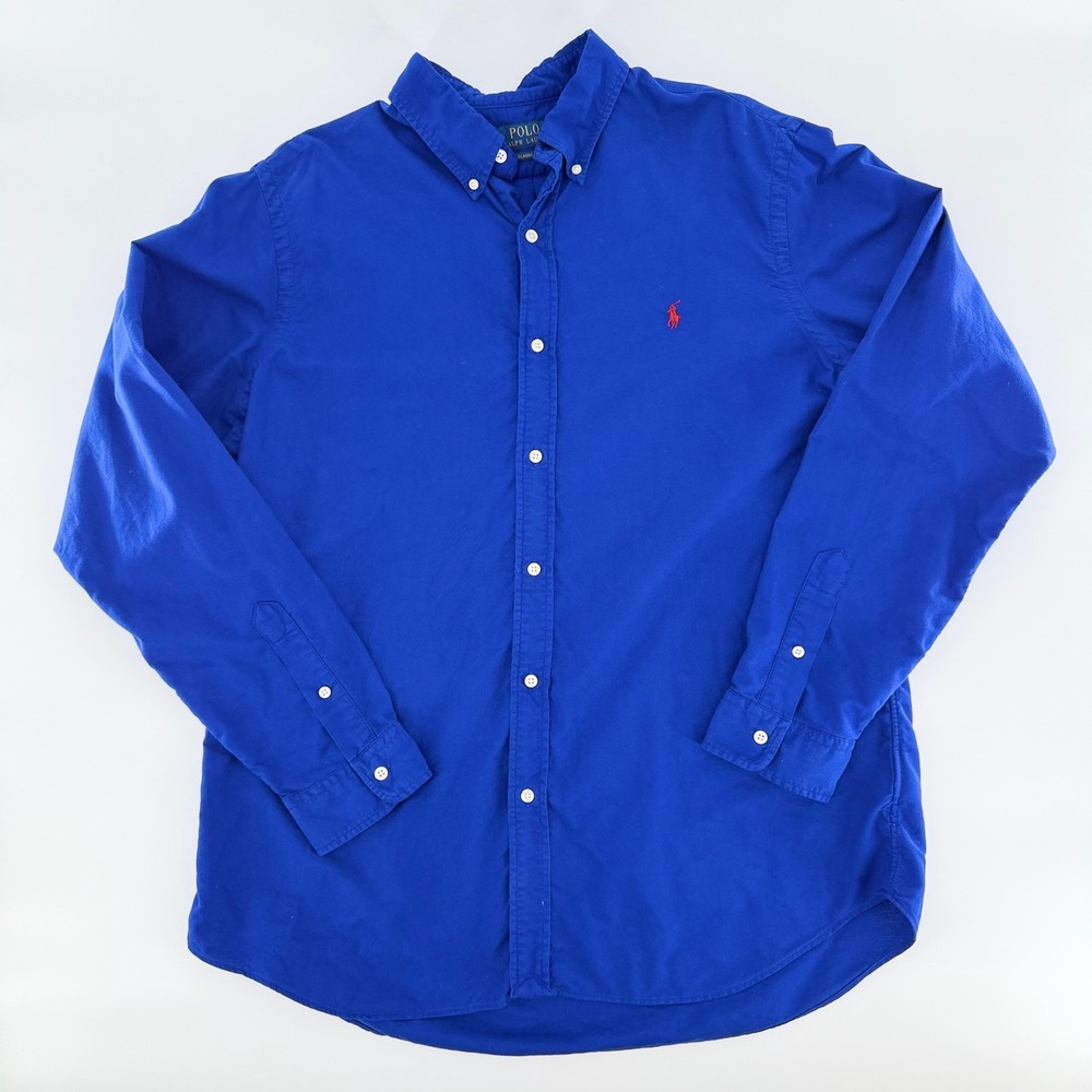 POLO RALPH LAUREN Blue Classic Fit Cotton Button Down Long Sleeve Shirt Mens XL